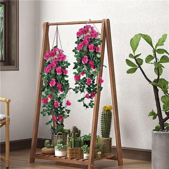 2PCS Artificial Hanging Flowers 3.3Ft Artificial Rose Vine Hanging Plants - Picture 5 of 6